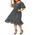 thumbnail image 2 of DARING DIVA Plus Size Midi Ruffle Hem Smocked Waist Floral Dress 3X Black White, 2 of 6