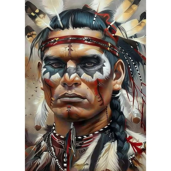5D Diamond Art Painting by Number Kits for Adults Native Indian Man DIY Paint with Full Drill Round Diamond Gems Painting Art Craft for Home Wall Decor 15.8x19.8inch
