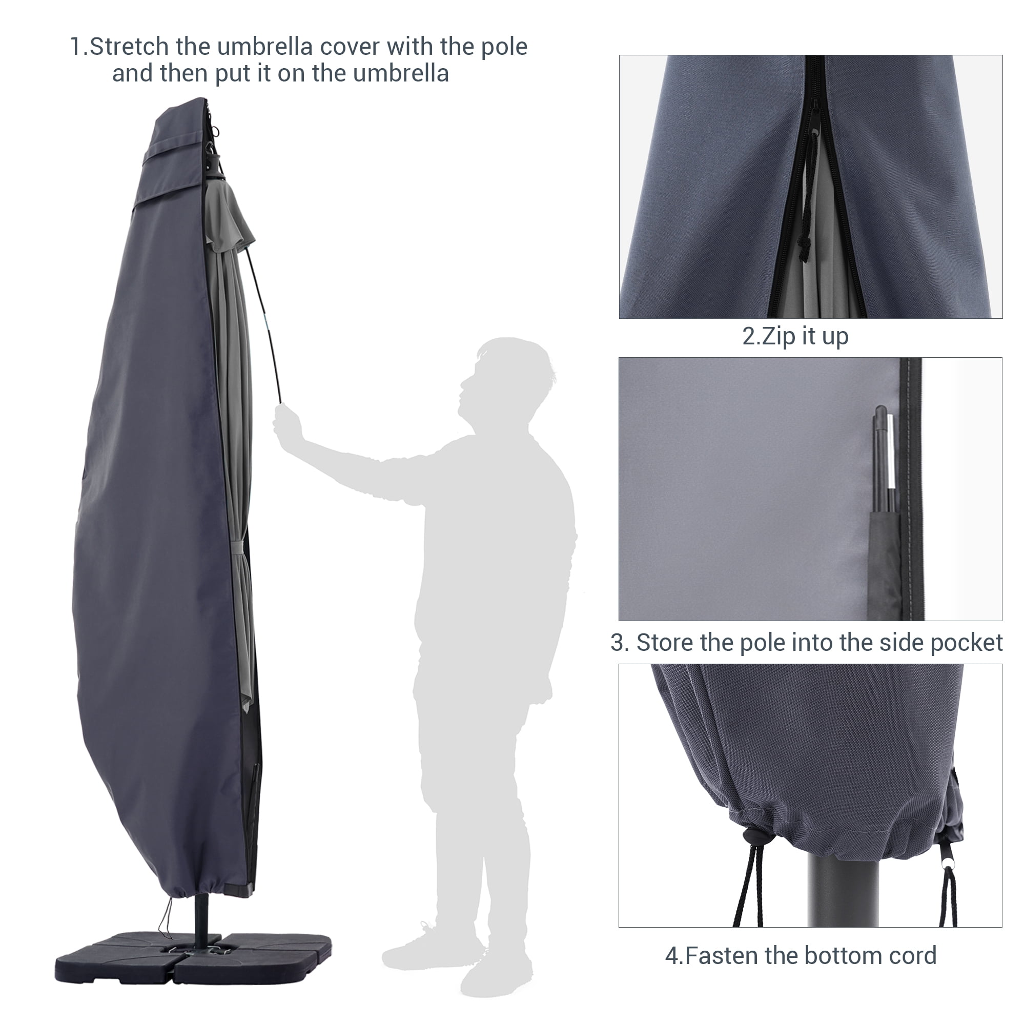 ACEGOSES 9-11 ft Outdoor Patio Umbrella Covers Zippered Waterproof Parasol for Offset Hanging Umbrella Cantilever Umbrella ,Gray