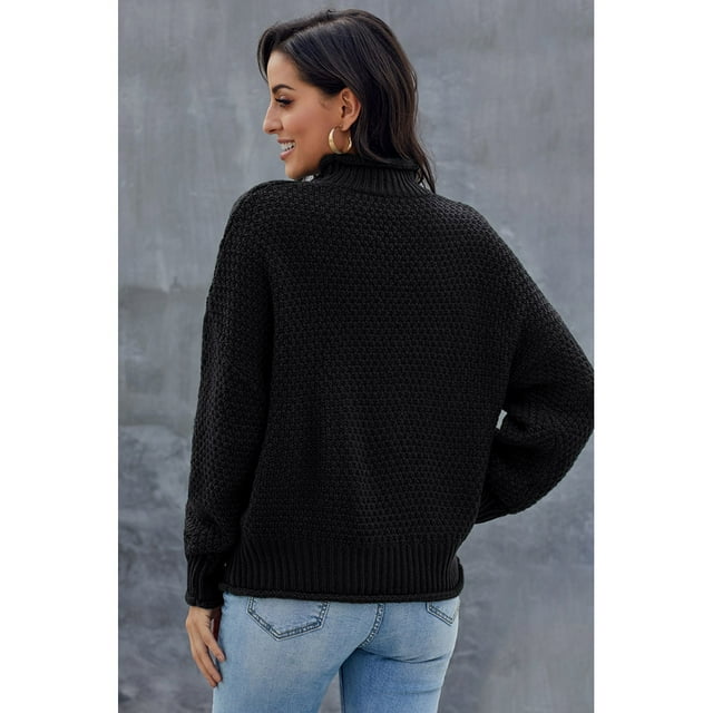 Chandail à Col Roulé Surdimensionné pour Femme, Épais, à Manches Chauve-Souris Longues