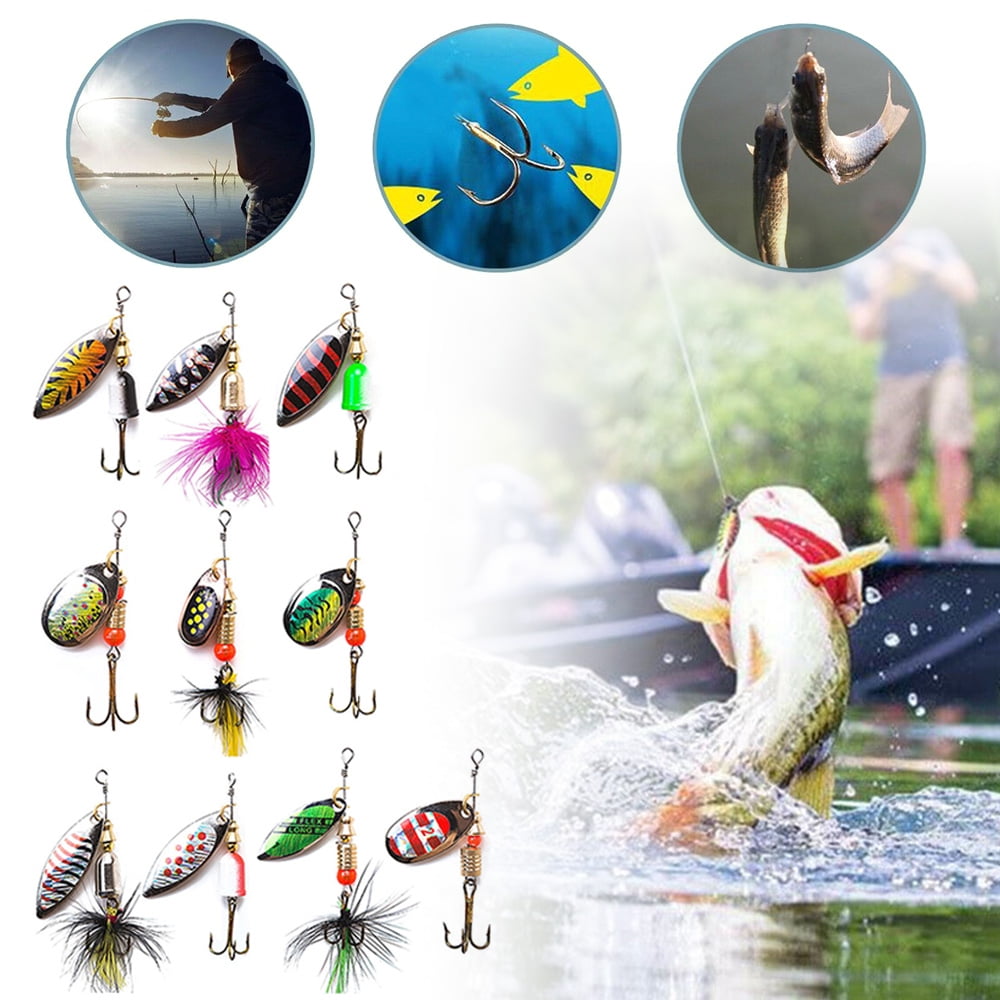 Fishing Lures 10 PCS Spinner Lures Baits with Tackle Box Bass Trout