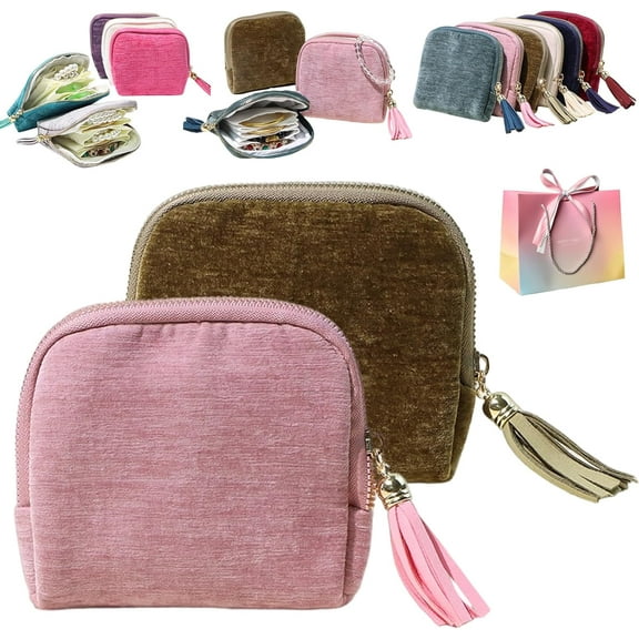 Jewelry Zippered Pocket Case Travel Jewelry Bag Portable Organizer,Travel Jewelrycase-Thousand-Layer Storage Bag,Mini Soft Foldable Velvet Pouch with Tassel for Earrings Necklace Rings(2PC-A)