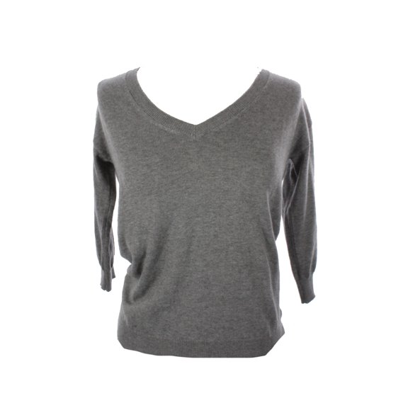 Maison Jules Womens Heather Grey/-Sleeve V-Neck Sweater XS