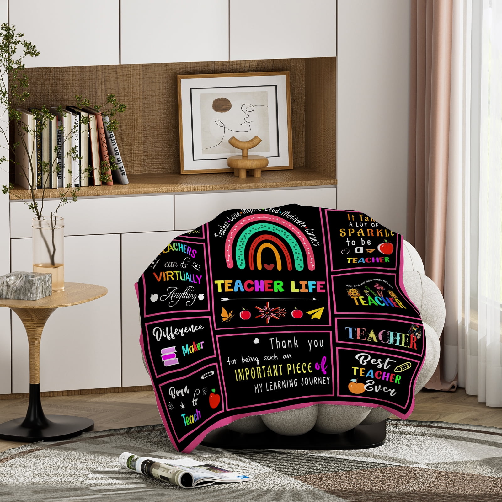 Funnil Teacher Gifts Blanket Teacher Appreciation Gifts for Women Men,Best Teacher Birthday Gifts,Teacher's Day,Graduation Gifts,Thank You Teacher Gifts from Students 50x60" Black