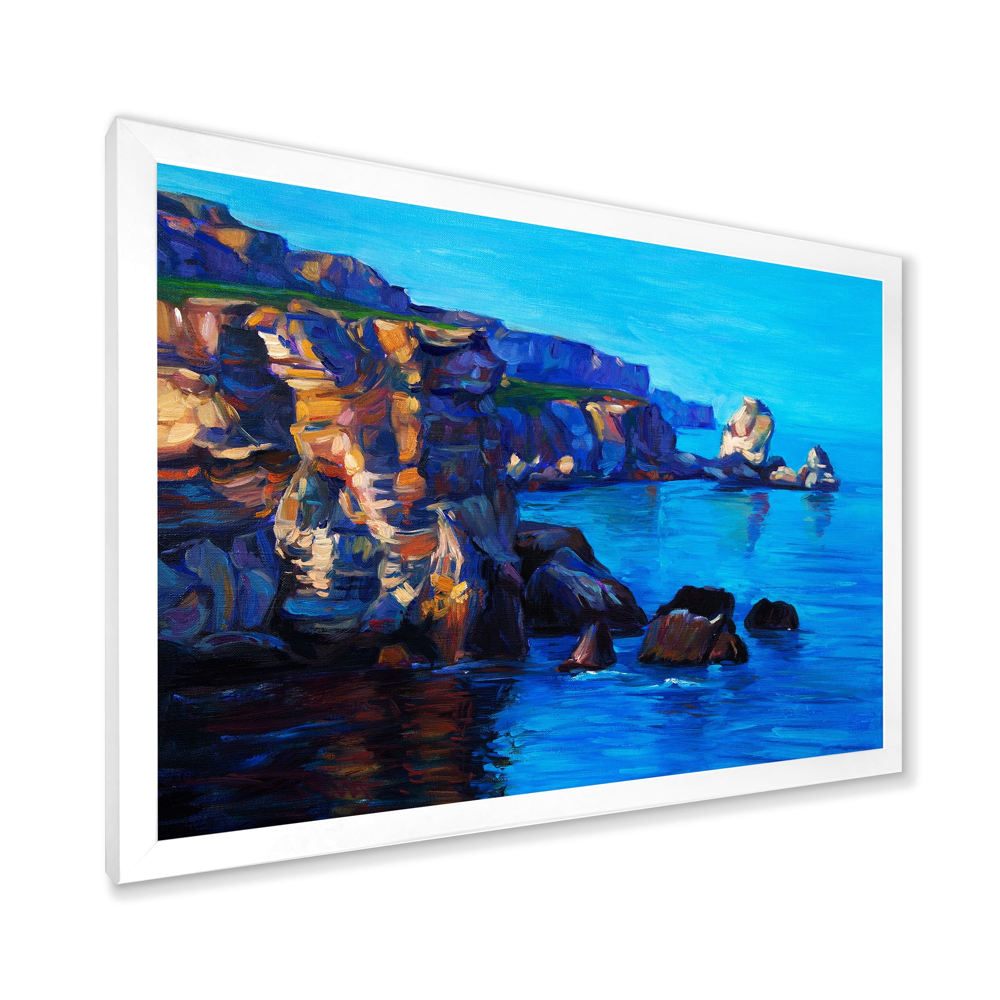Designart 'The Ocean By Cliffs In The Evening Glow' Nautical & Coastal Framed Art Print