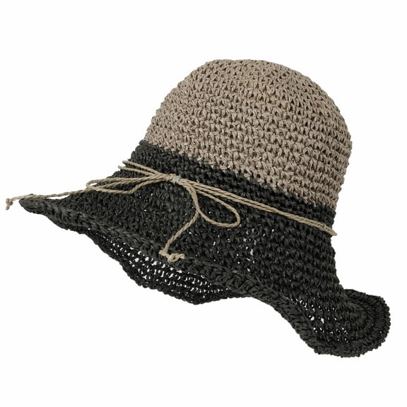 WITHMOONS Women Floppy Flanging Straw Sun Hat Summer Beach Cap SLH1256 (Black)