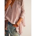 thumbnail image 5 of Michellecmm  Women Long Sleeve T-Shirts Solid Color V-Neck Buttons Casual Shirts, 5 of 6