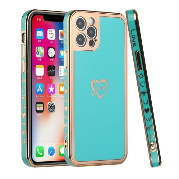 Xpm Compatible with Apple iPhone 13 Pro (6.1") Fashion Design Electroplated Hearts Love Sign Chrome Hybrid TPU Hard PC Shockproof [ White Gold ]