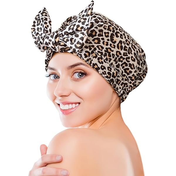 wonima11 Luxury Shower Cap for Women, Shower Caps for Women Reusable Waterproof, Hair Cap for Shower, Large Adjustable Bowknot Bath Cap for Long Hair Braids