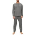 thumbnail image 2 of Dwelliawo Men's Viscose Pajamas Set 2-Piece Henley Collar Long Sleeve Tee and Pants Pockets Pj Set Lounge Comfortable Loose Fall Winter Fashion Solid Color Sleepwear Dark Gray M, 2 of 9