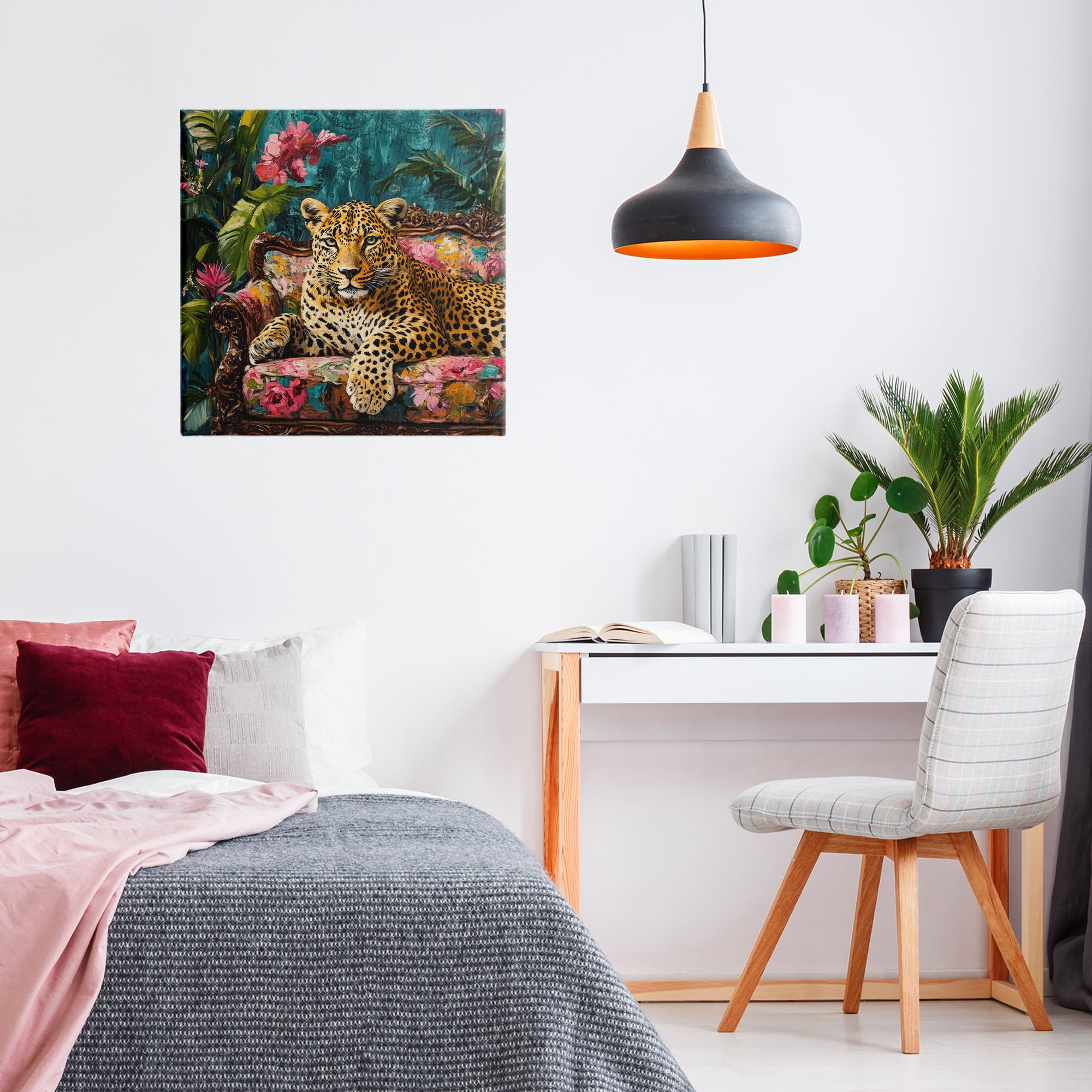 Stupell Industries Fashionable Leopard on Floral Sofa Canvas Wall Art, design by Petal Prints Design