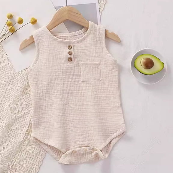 Baby Onesies Boy Boys Bodysuits Summer Sleeveless Romper Soft Breathable Baby Rompers Girl Beige 18-24 Months