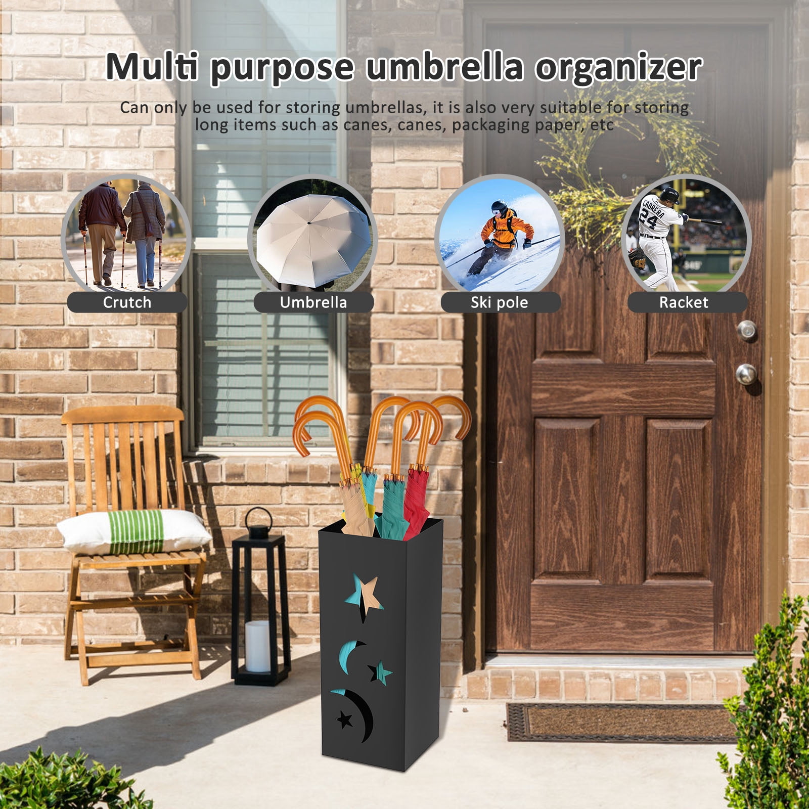 Wekvgz Metal Square Hollow Umbrella Stand Rust Resistant Versatile Umbrella Holder Bin With Anti Slip Pad for Office Restaurant Home