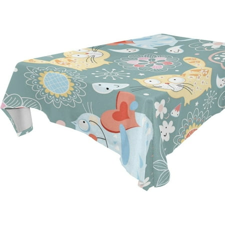 

POPCreation Cute Cat Tablecloths Flowers Table Top Decoration 60x104 inches