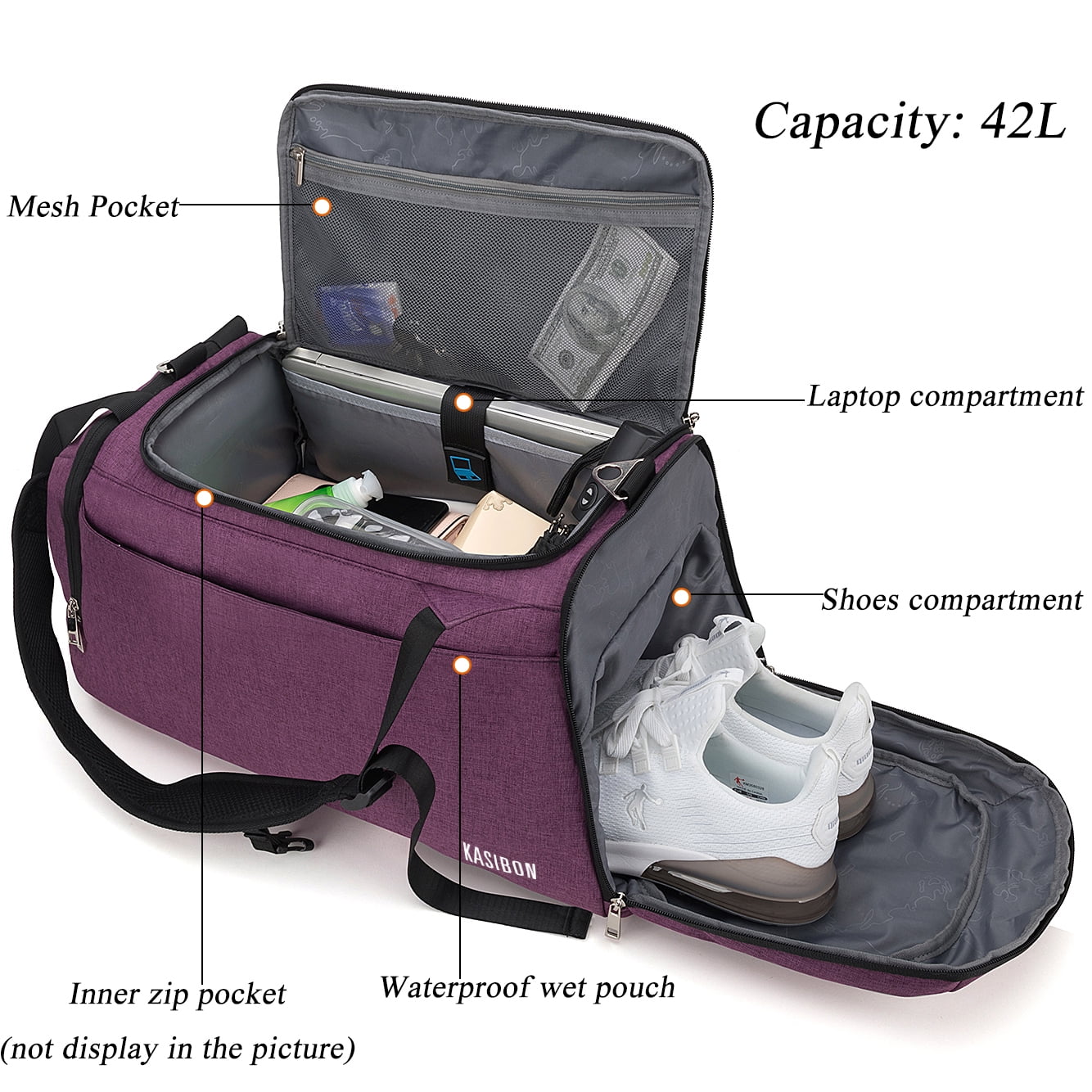 UKEIN Gym Bag for Men Sports Duffel Bags for Travel 42L Waterproof Gym Duffle Bags for Men with Shoe Compartment and Wet Pocket