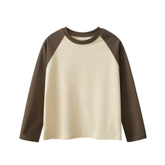 Cethrio Boys' Long Sleeve Tops, Casual Pullover Cotton Crew Neck Spring Fall Blouses Beige Size 10-12