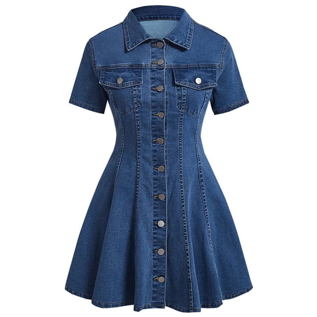 Vestido Vaquero de Algodón con Botones y Corta para Mujer Profundo XL
