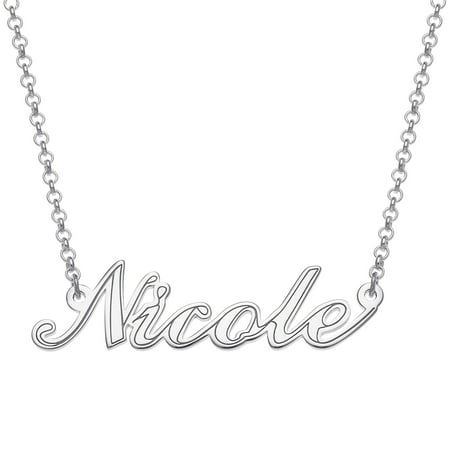 Sterling Silver Name Necklace - Personalized Women's Sterling Silver or Gold over Silver Script Name With Outline Necklace, 18+2