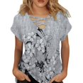 thumbnail image 2 of Loose Fit T-Shirts Womens Summer Tops Short Sleeve Shirts V Neck Tshirts Loose Casual Tunic Blouses Tees,Gray Women Blending Shirts M, 2 of 4