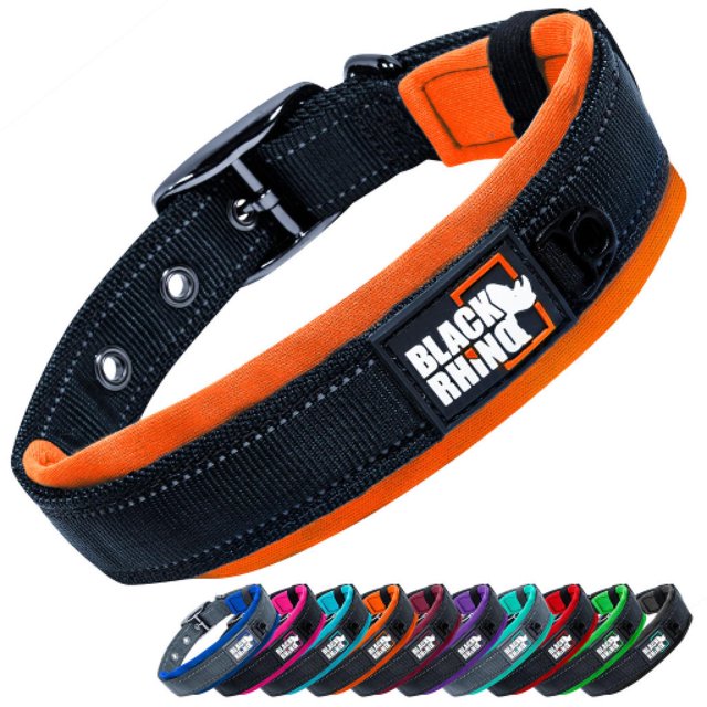 Collar para Perros Black Rhino, Neopreno Acolchado, Costuras reflectantes, Ajustable, XL (Azul/Gris) naranja L