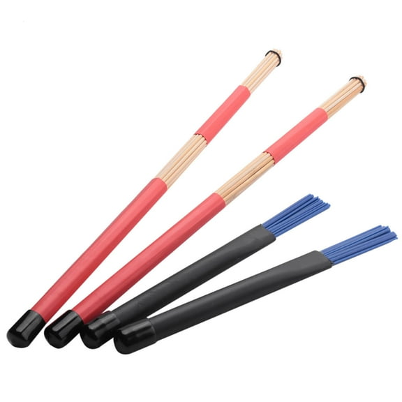 1 Pair 40cm Bamboo Rod Drum Brushes Sticks for Jazz Folk Music &1 Pair Jazz Drum Brushes Retractable Drum Sticks 32cm