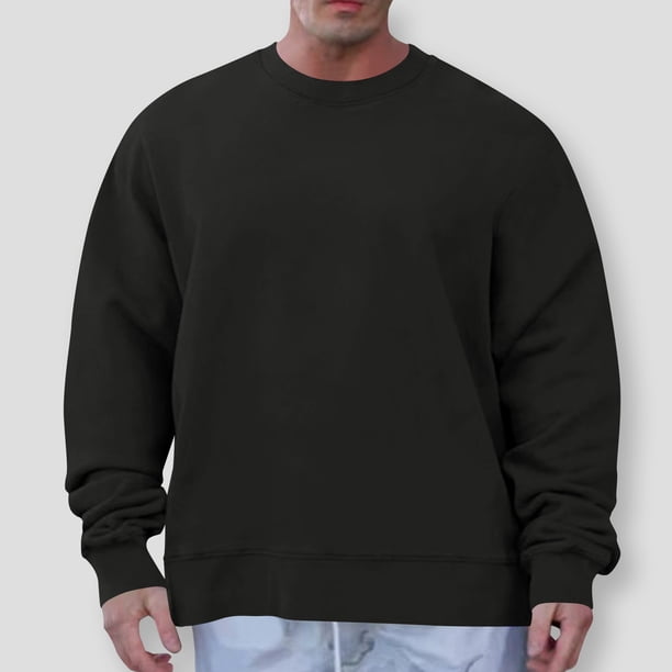 pstuiky camisa de manga larga para hombre, Blusas y camisas de cuello redondo de manga larga de color liso para hombre de moda Tops de hombre xl