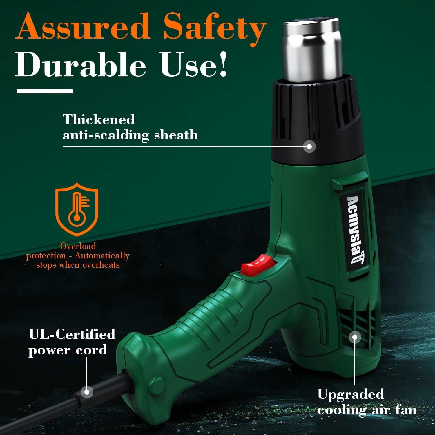 Heat Gun, Heavy Duty Hot Air Gun Kit Dual Temperature Settings 572℉~932℉ (300℃-500℃), Overload Protection with 4 Nozzles for Crafts, Shrink Wrapping/Tubing, Paint Removing, Epoxy Resin