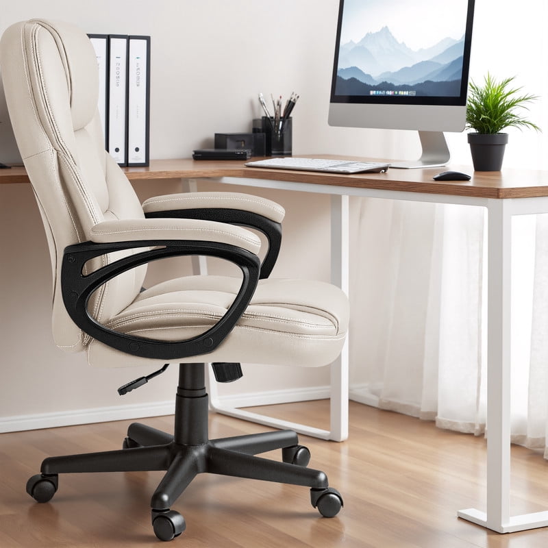 Furmax High-back Executive Office Chair with Lumbar Support Height Adjustable Swivel PU Leather Chair, Beige