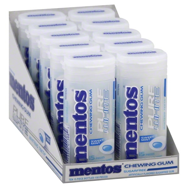 Mentos Pure White Gum Bottle White Mint 10 pack (15 ct per pack