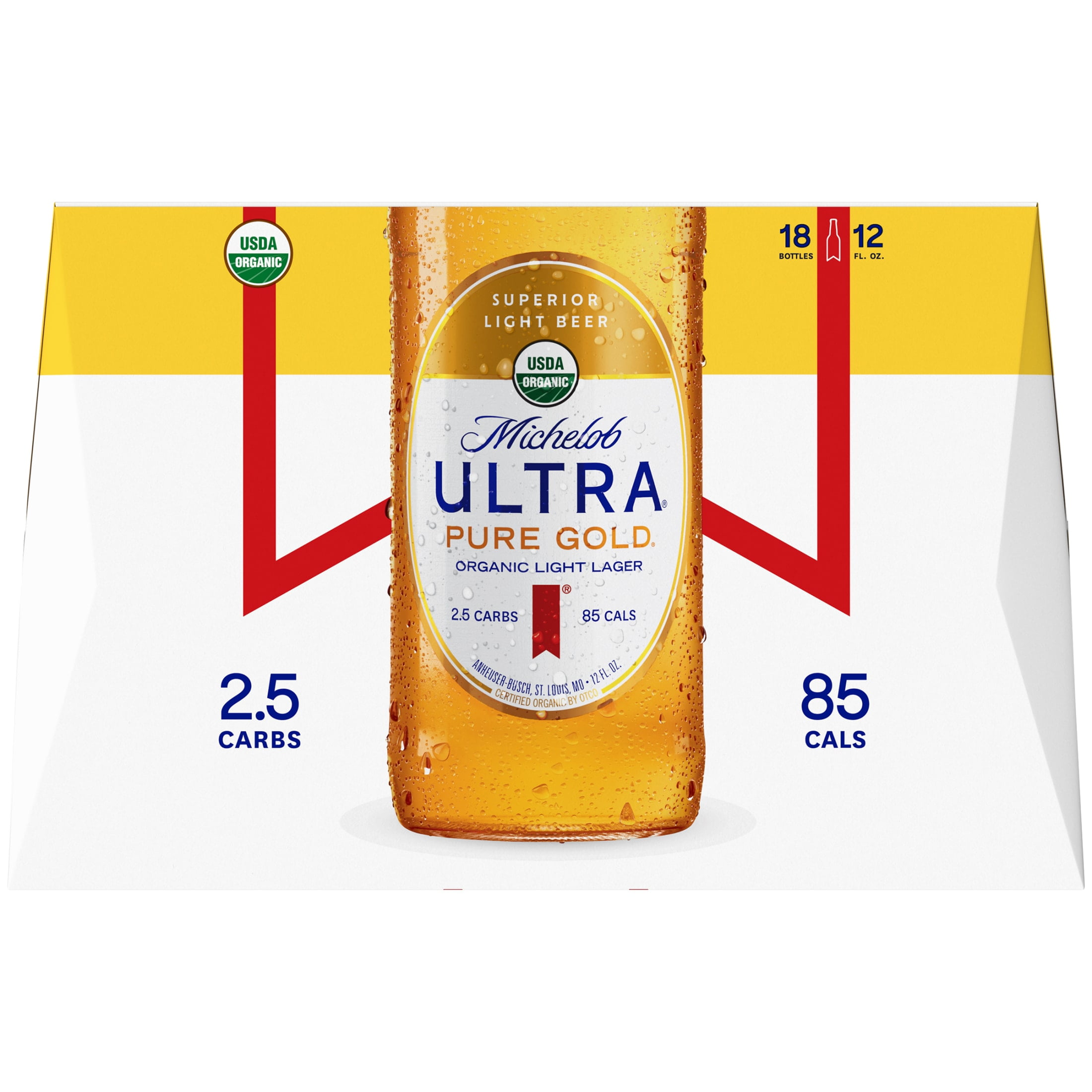 Michelob Ultra Pure Gold Organic Light Lager Beer, 18 Pack 12 ...