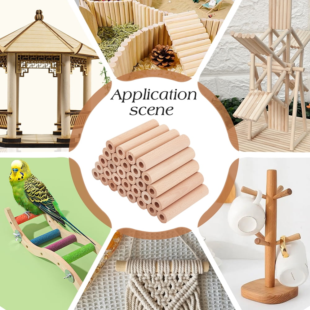 30 pc 30Pcs 4x0.9 Inch Hollow Wood Sticks Round Wooden Dowel Rod with 0.4 Inch Hole Unfinished Beech Wood Rods Natural Wood Round Rods for DIY Crafts Arts Projects