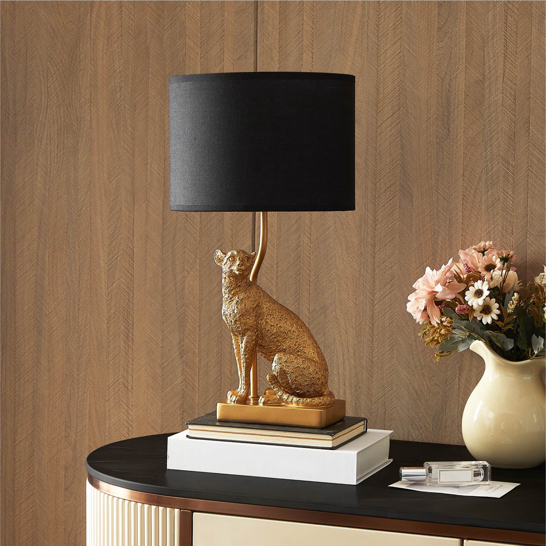 Home Decor Collection Black Leopard Brass Table Lamp