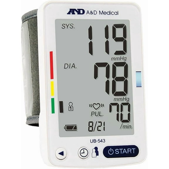 A&D Medical Bluetooth Blood Pressure Monitor, Wrist, Digital, Heart Rate Detection (UB-543)