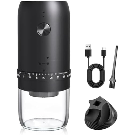 Portable Electric Coffee Bean Grinder， Upgraded Ceramic Conical Burr with External 40 Levels Adjustable Fine to Coarse Settings, Rechargeable and Faster Grinding for Office, Home, Black