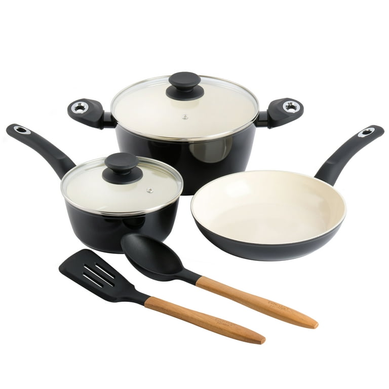 7 Piece Nonstick Cookware Set, Black Cooking Pots Set Cooking Pots