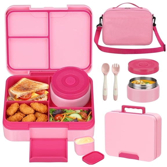 Bento Lunch Box Set for Kids with 9.5oz Soup Thermo Leak-Proof Lunch Food Container with Insulated Hot Food Jar for Kid Toddler Girls Boys Teens to School,Travel
