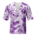 thumbnail image 3 of Krdevn Men's Spring and Summer Casual Tie Dye Print T Shirt Lacing V Neck 3/4 Sleeve Tops,XL, 3 of 5