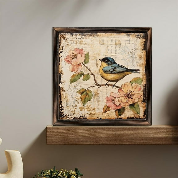 Vintage Bird Flower Decor Wooden Sign Wall Plaque - Vintage Art Decoration, Wall Decoration - Ideal Gift For Home Decoration, Living Room, Bathroom, Bedroom, Garden, Dining, Bar, Cafe, Festival Par