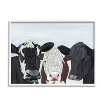 Stupell Three Cows Fun Farmhouse Portrait Animals & Insects Painting White Framed Art Print Wall Art