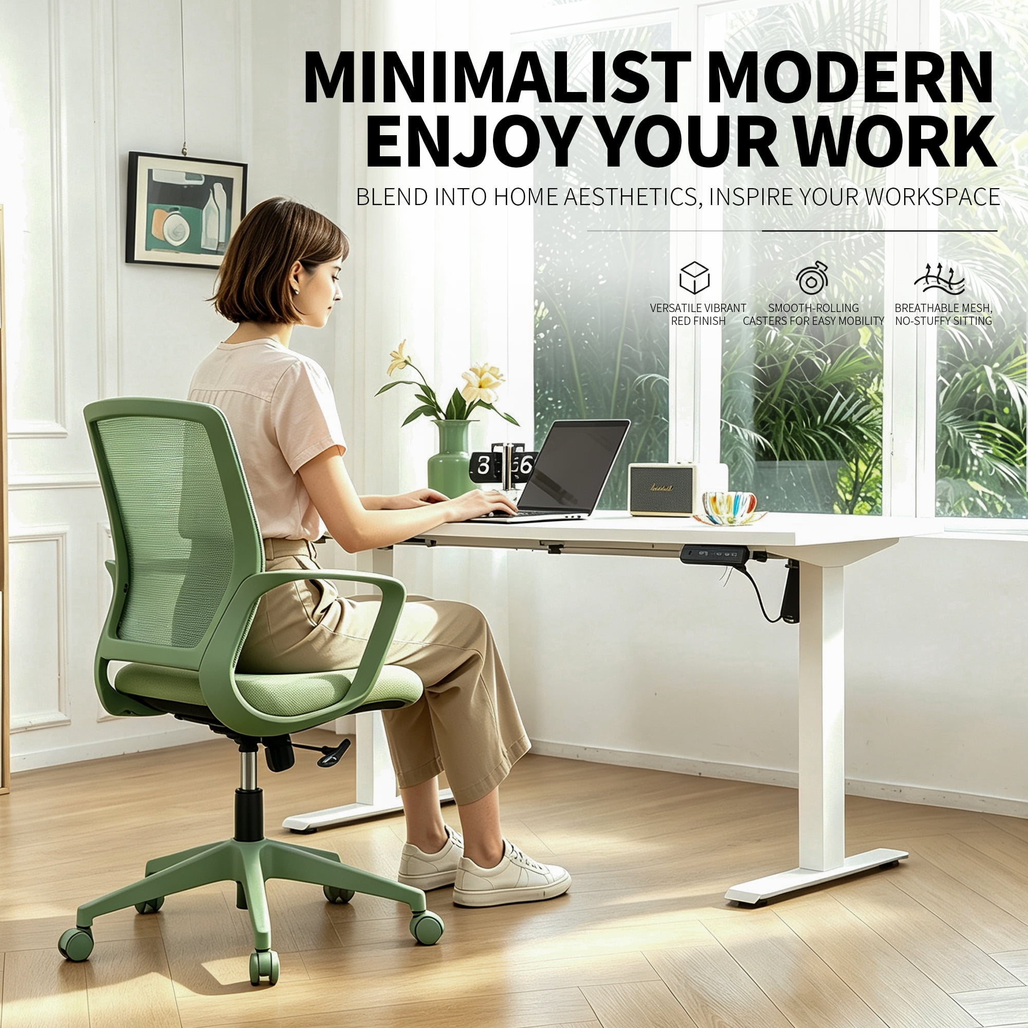 Colorful Office Task Chair 350LBS, Home Office, Mesh Back,Comfortable Sitting, Fixed Armrest, Swivel, Height Adjustable Chair (Green)