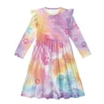 thumbnail image 4 of FKELYI Tie-Dye Dog Paw Print Girl Long Sleeve Dress Ruffle Sleeve Crew Neck Trim Dress for Birthday Party A Line Tiered Swing Pactchwork Dresses, 13-14 Y, 4 of 6