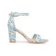 thumbnail image 3 of BLISSFUL STEP Women's Shoes Flower Print Open Toe Block High Heels Summer Sandals Blue 9.5, 3 of 8