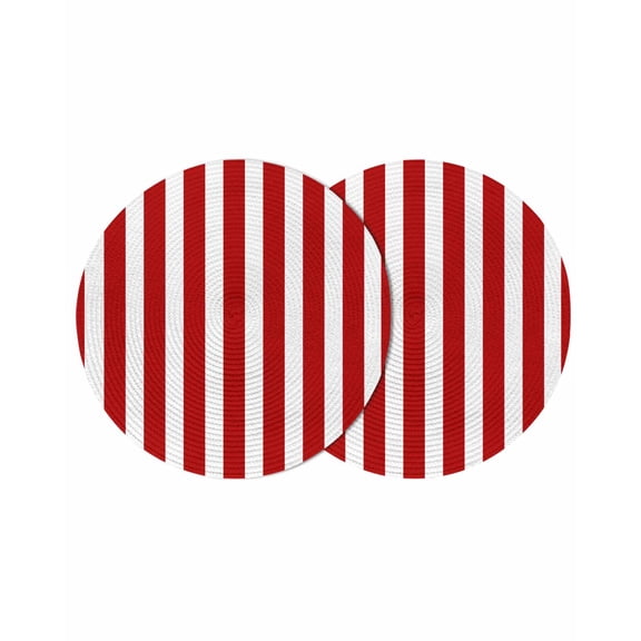 Round Placemats Red Stripes 15 inch Set of 2 Table Mats for Dining Table Vertical Striped Heat Resistant Non-Slip Kitchen & Home Decorative Place Mat Set