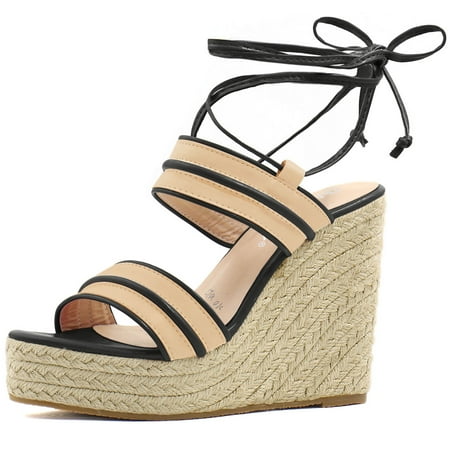 Brown Espadrille - Unique Bargains Women's Striped Ankle Tie Espadrille Wedge Sandals