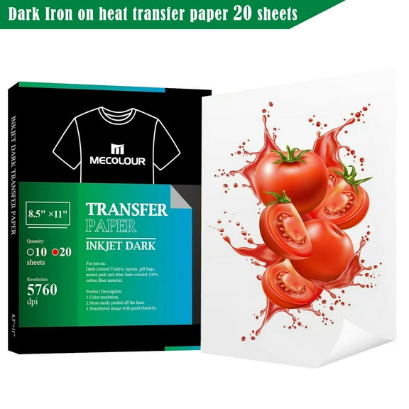 Printable Iron On Transfers for Heat Transfer Dark Fabrics 20 Sheets 8.5" x 11" for Inkjet Printer