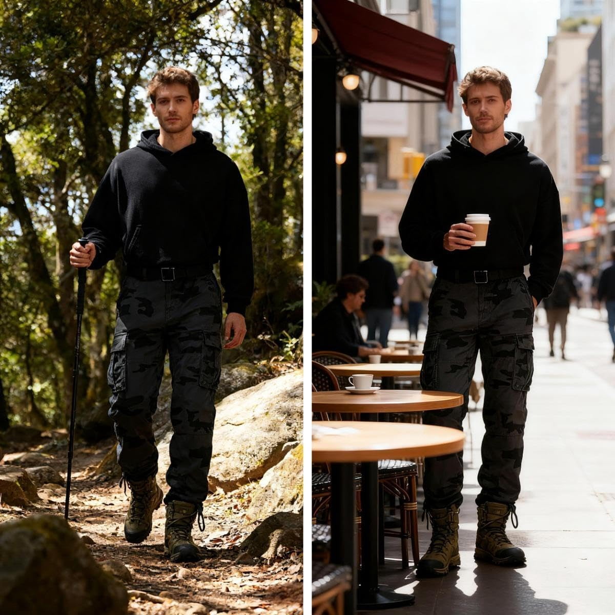 Men's Relaxed Fit Cargo Pants,Cotton Camo Work Pants with 6 Pockets,Durable Outdoor Utility Hiking Pants,No Belt