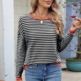 thumbnail image 5 of Women'S Casual Striped Crewneck Sweaters Color Block Long Sleeve Knitted Sweater Tops Black & Orange S, 5 of 9