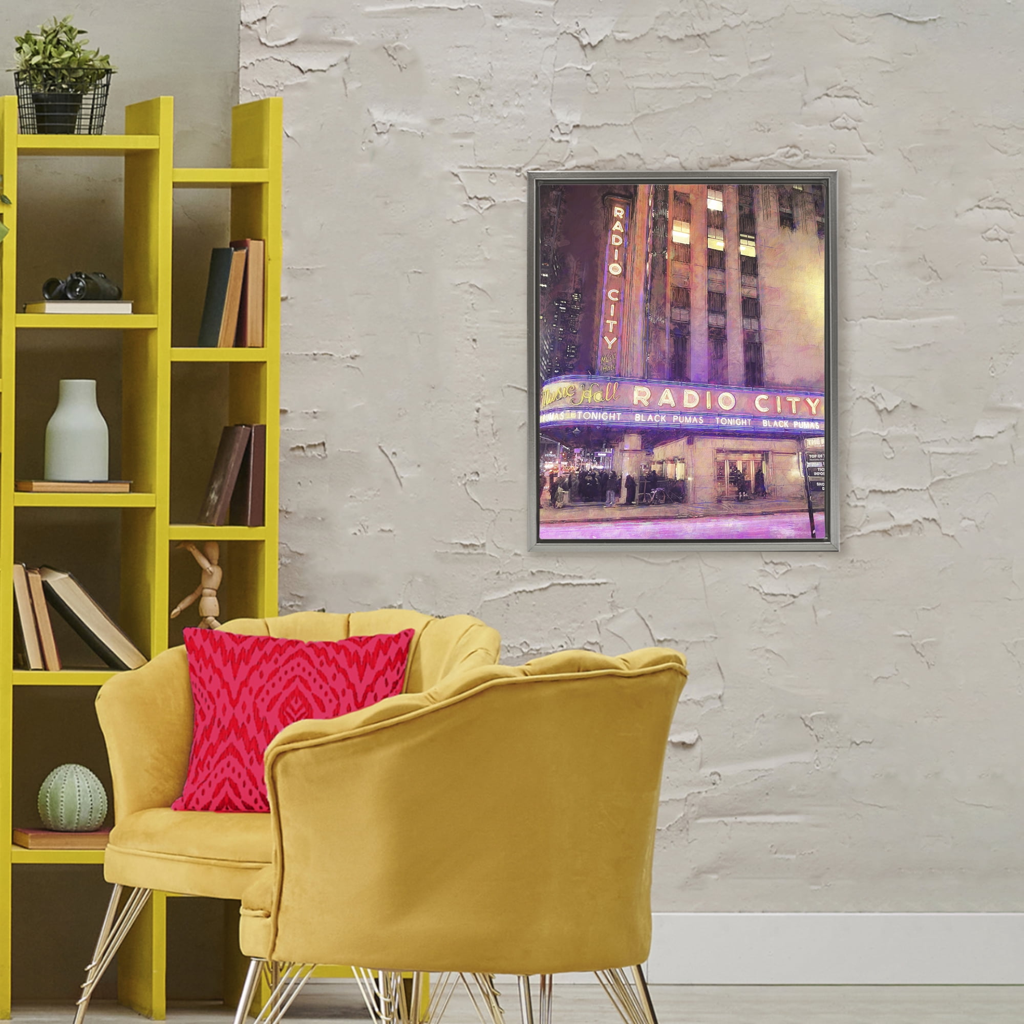 Stupell Industries Radio City Music Hall Gray Framed Floater Canvas Wall Art, design by Grotto Studios