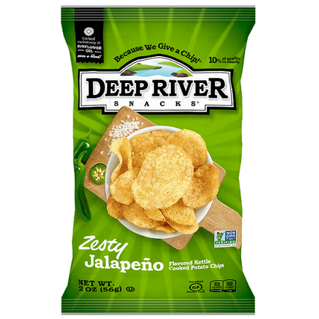 ((Best By 08/12/2024))DEEP RIVER SNACKS, KETTLE COOKED POTATO CHIPS, ZESTY JALAPENO