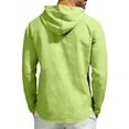 thumbnail image 5 of Ceisia Men's Solid Color Casual Linen Hooded Top with Half-Button Placket Long Sleeve Breathable Spring Summer Shirt Green Gifts for Father L, 5 of 9